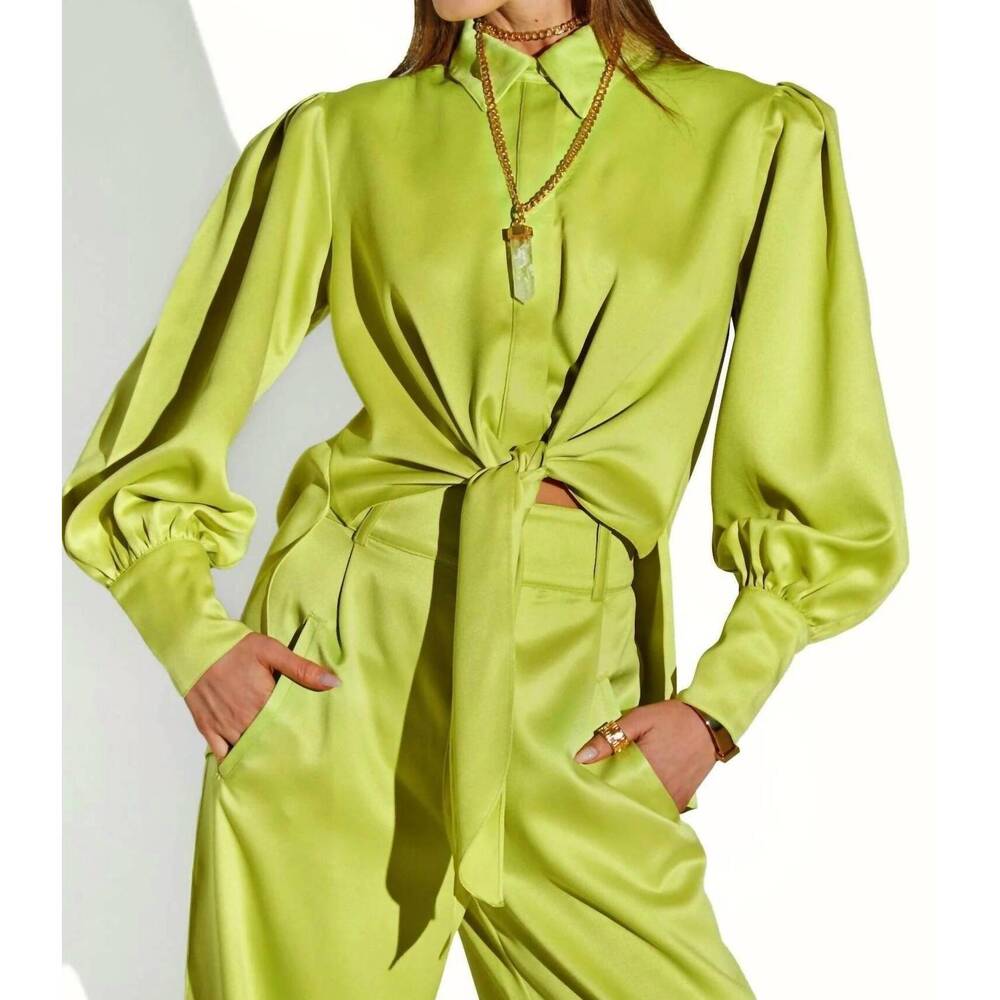 NEW CRISTINA SABATINI alessia long sleeve blouse in lime